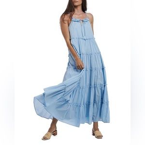 New Women’s cotton tiered maxi dress in blue, size 2